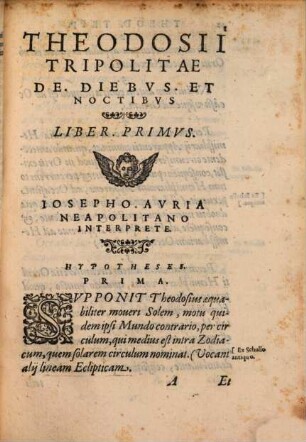 Theodosii Tripolitae De Diebvs Et Noctibvs : Libri Duo ; De Vaticana Bibliotheca deprompti