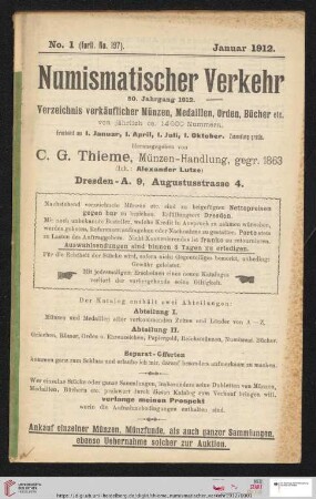 Numismatischer Verkehr: Verzeichnis verkäuflicher Münzen, Medaillen, Orden, Bücher etc.: Nr. 197-200