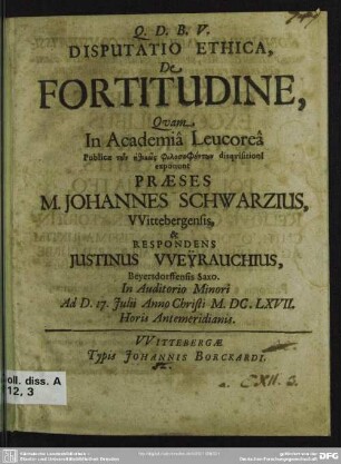 Disputatio ethica, de fortitudine