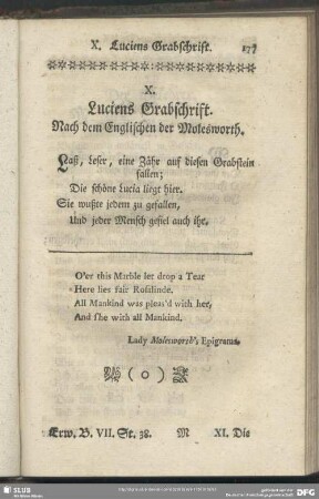 X. Luciens Grabschrift. Nach dem Englischen der Molesworth