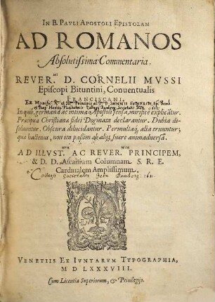 In B. Pavli Apostoli Epistolam Ad Romanos Absolutissima Commentaria