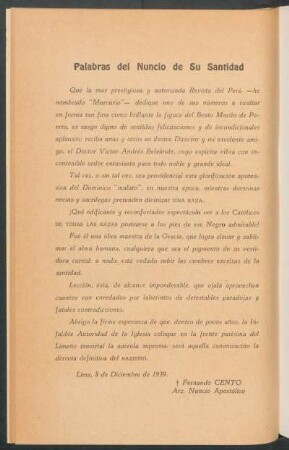 Palabras del nuncio de su santidad