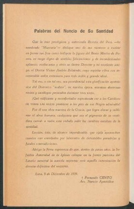 Palabras del nuncio de su santidad