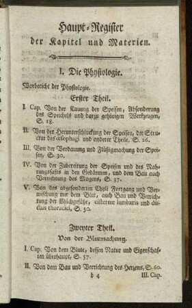 Haupt-Register der Kapitel und Materien.
