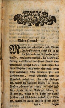 Auf Voltaire's Leben : Eine Ehrenrede in einer ausserordentlichen, besonders dazu berufenen, öffentlichen Versammlung der königl. hohen Gesellschafft der Wissenschaften und schönen Künste zu Berlin abgelesen den 26 des Wintermonats, 1778.