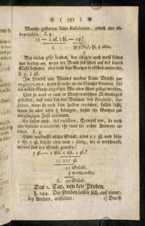 351-360, Das 2. Cap. von den Proben; Resolvirung