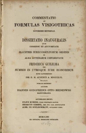 Commentatio ad formulas Visigothicas novissime repertas