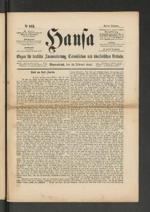 No. 103. Sonnabend, den 26. Februar 1853.