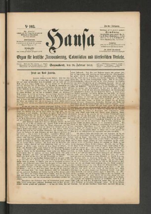 No. 103. Sonnabend, den 26. Februar 1853.