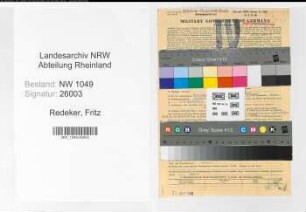 Entnazifizierung Fritz Redeker , geb. 20.10.1906 (Ingenieur)
