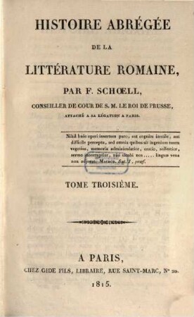 Histoire abrégée de la litterature Romaine, 3 (1815)