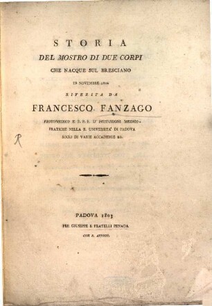 Storia del Mostro di due corpi che nacque sul Bresciano 1802