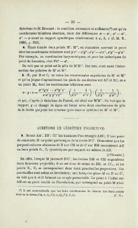 QUESTIONS DE GÉOMÉTRIE PROJECTIVE.