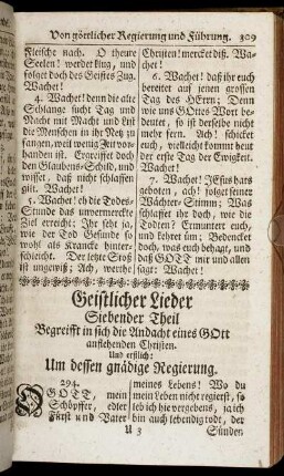 Geistliche Lieder Siebenter Theil. Begreifft in sich die Andacht eines Gott anflehenden Christen.