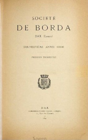 Bulletin de la Société de Borda. 19. 1894