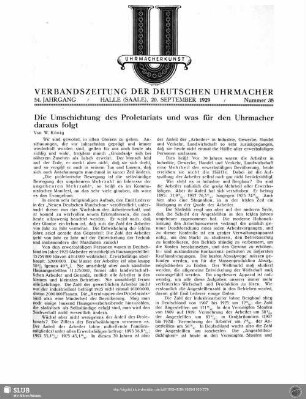 Die Umschichtung des Proletariats und was für den Uhrmacher daraus folgt