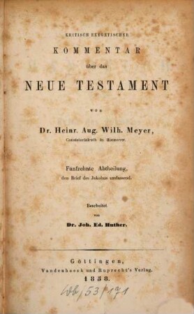 Kritisch exegetisches Handbuch über den Brief des Jakobus