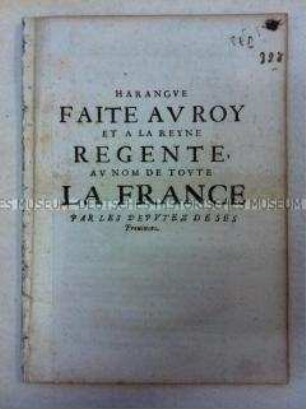 Rede der Abgesandten der französischen Provinzen an König Ludwig XIV. von Frankreich