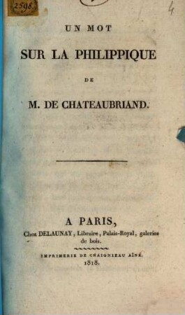 Un mot sur la philippique de M. de Chateaubriand
