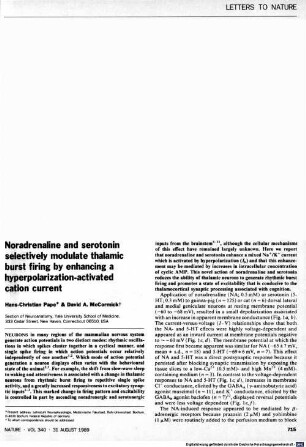 Noradrenaline and serotonin selectively modulate thalamic burst firing by enhancing a hyperpolarization-activated cation current