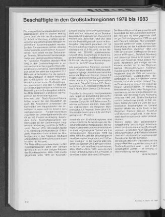 Beschäftigte in den Großstadtregionen 1978 bis 1983