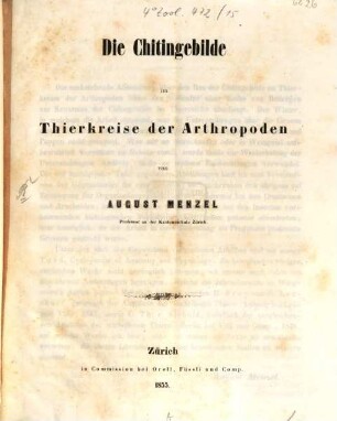 Die Chitingebilde im Thierkreise der Arthropoden