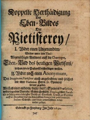 Doppelte Vertheidigung des Ebenbildes der Pietisterey