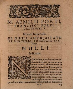 M. Aemilii Porti ... de nihili antiquitate et multiplici potestate tractatus