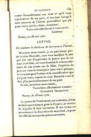[Lettres]. Lettre De madame la duchesse de Lorraine à Catinat.
