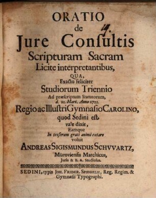 Oratio de iureconsultis, scripturam S. licite interpretantibus
