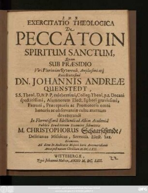 Exercitatio Theologica De Peccato In Spiritum Sanctum