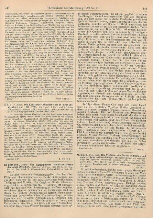 441-442 [Rezension] Grabmann, Martin, Neu aufgefundene lateinische Werke deutscher Mystiker