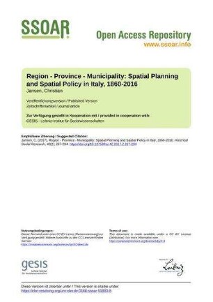 Region - Province - Municipality: Spatial Planning and Spatial Policy in Italy, 1860-2016