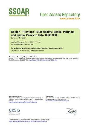 Region - Province - Municipality: Spatial Planning and Spatial Policy in Italy, 1860-2016