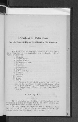 Revidirter Lehrplan für die siebenclassigen Volksschulen für Knaben.