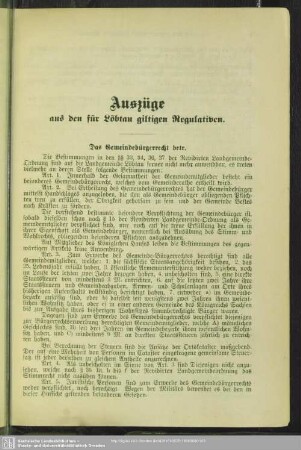 Auszüge aus den für Löbtau giltigen Regulativen