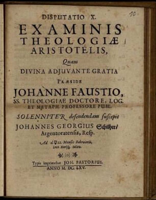Disputatio X. Examinis Theologiae Aristotelis
