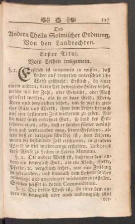 Erster Titul. Vom Leihen insgemein
