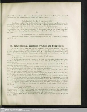 IV. Schulgelderlass, Stipendien, Prämien und Belobigungen