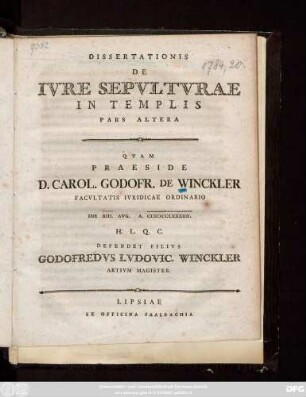 Ps. 2: Dissertationis De Ivre Sepvlturae In Templis