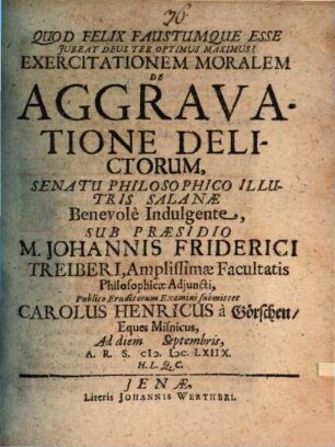 Exercitatio mor. de aggravatione delictorum