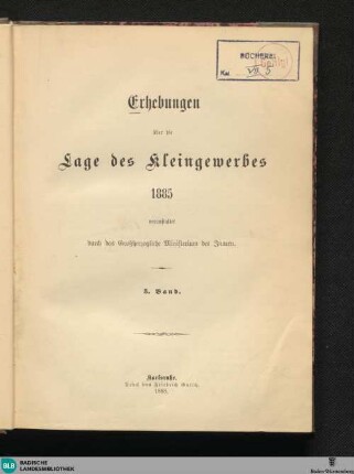 3: Erhebungen über die Lage des Kleingewerbes 1885