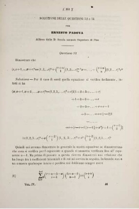 Soluzione delle questioni 52 e 54. Allievo della r. Scuola normale Superiore di Pisa.