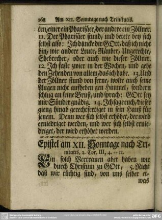 Epistel am XII. Sonntage nach Trinitatis