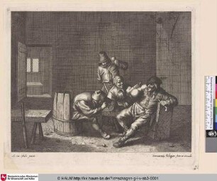 [Vier rauchende und trinkende Landleute am Tisch; Peasant Interior]