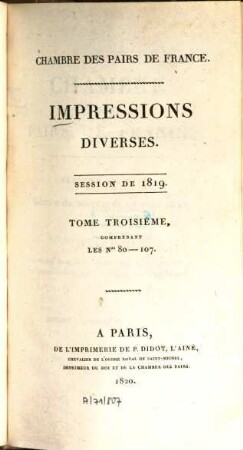Impressions diverses : session ... 1819,3 (1820) = Nr. 80 - 107
