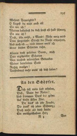 An den Schöpfer.