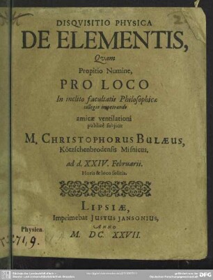 Disquisitio physica de elementis