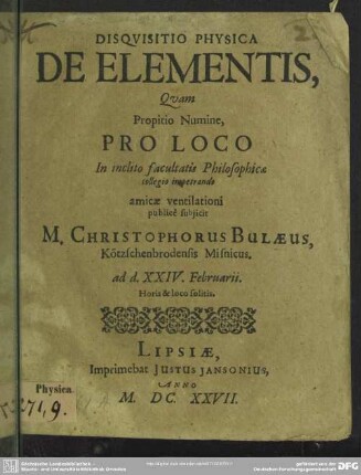 Disquisitio physica de elementis