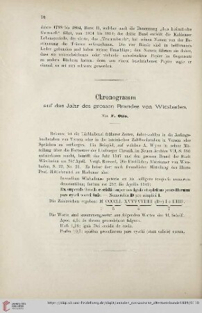 21: Chronogramm auf das Jahr des grossen Brandes von Wiesbaden